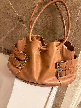 Cole Haan British Tan Leather Bucket Ring Shoulder Bag